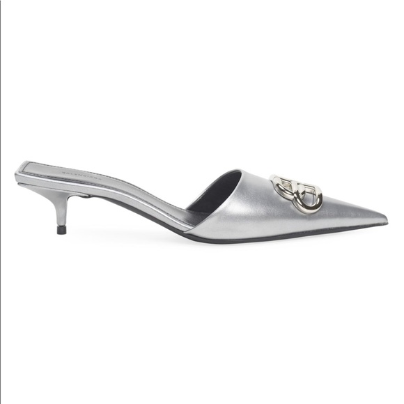Balenciaga BB metallic leather mules silver - Picture 5 of 7